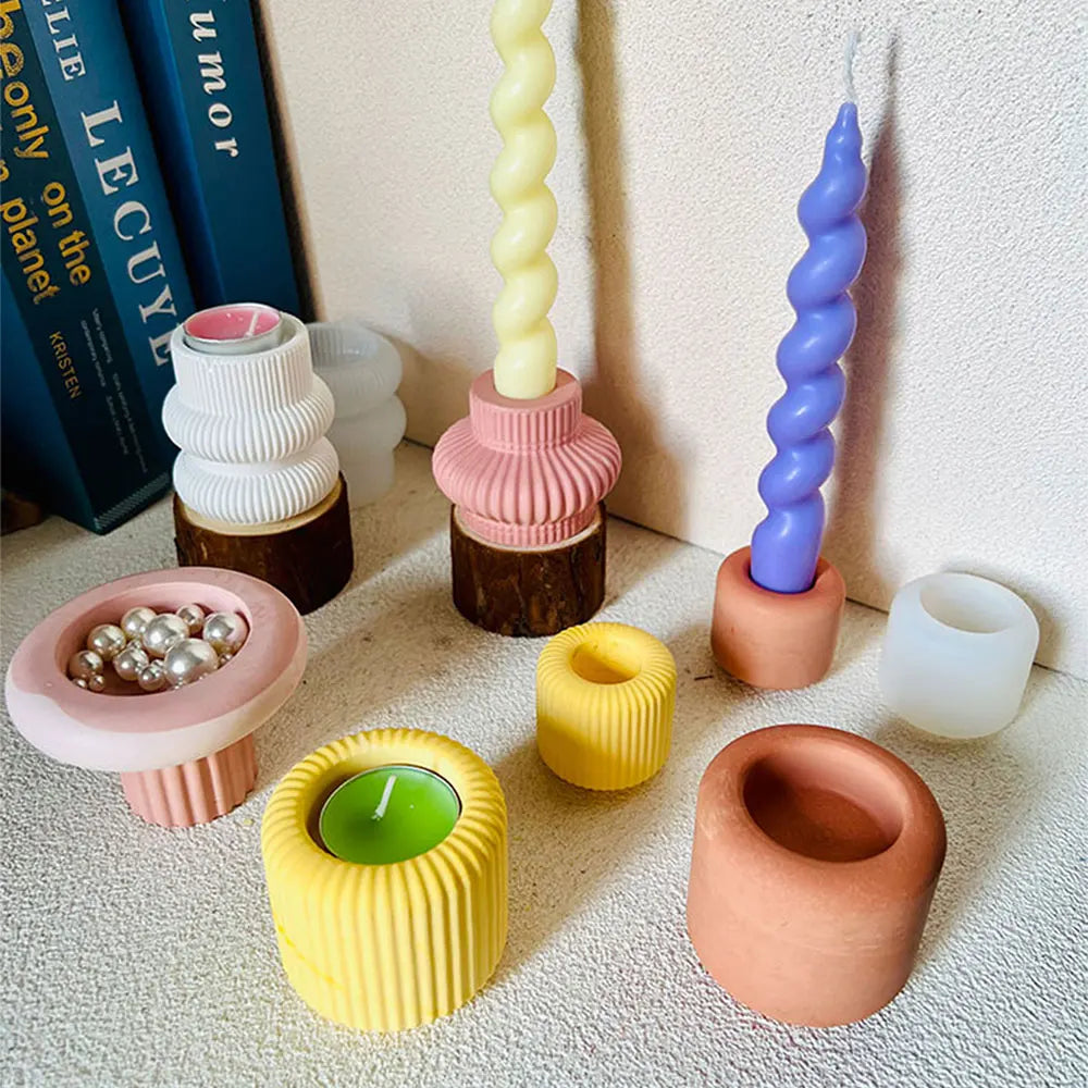 Striped Candle Holder Silicone Mold – DIY Concrete & Plaster