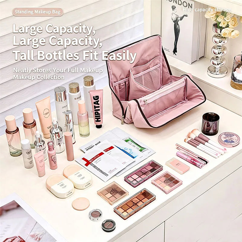Standing Travel Makeup Brush Bag – Large Capacity Cosmetic Organizer