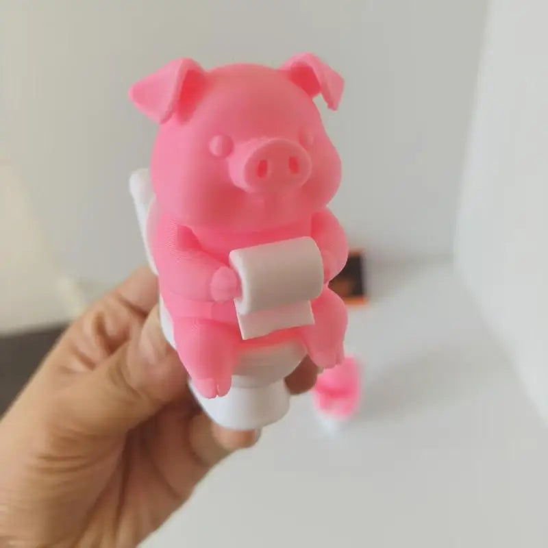 3D Printed Cartoon Pig on Toilet Figurine | Cute Desk Decor