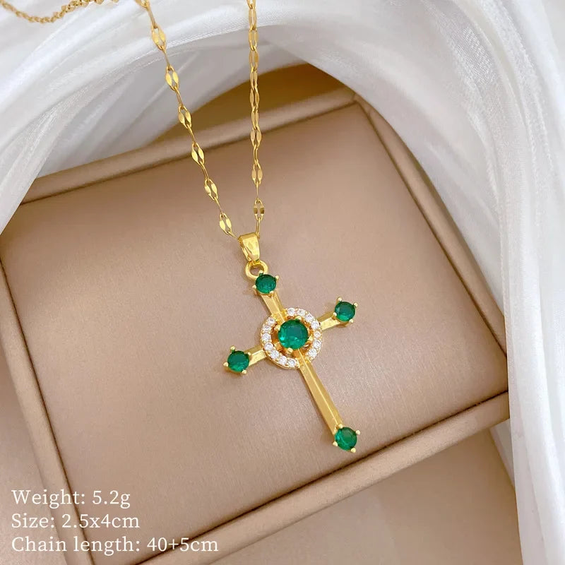Women's Gold Cross Pendant Necklace – Stainless Steel Choker