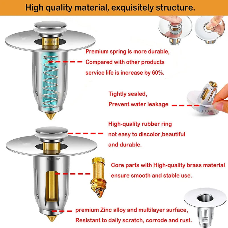 Universal Brass Pop-Up Drain Stopper & Hair Catcher Sink
