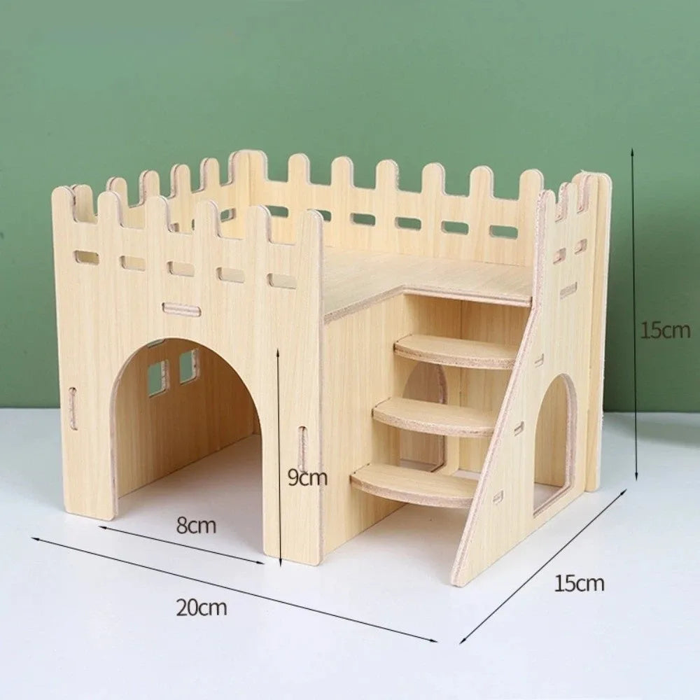 Wooden Hamster Villa House – Chewable Climb & Swing Cage Toy