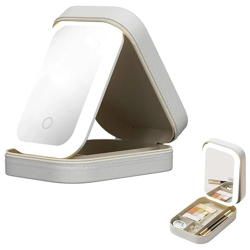 Portable LED Mirror Makeup Brush & Cosmetics Storage Box