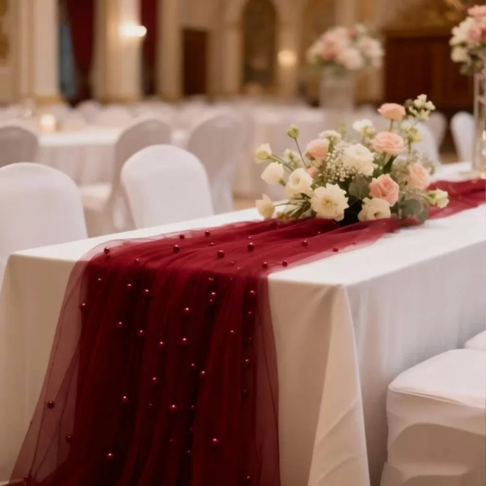 Pearl Tulle Sheer Table Runner 0.75×3M – Wedding & Party Décor