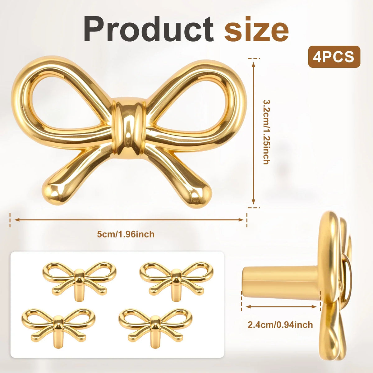 Bow Shape Gold Brass Drawer Knobs | Cabinet Pulls 2/4/6 Pack