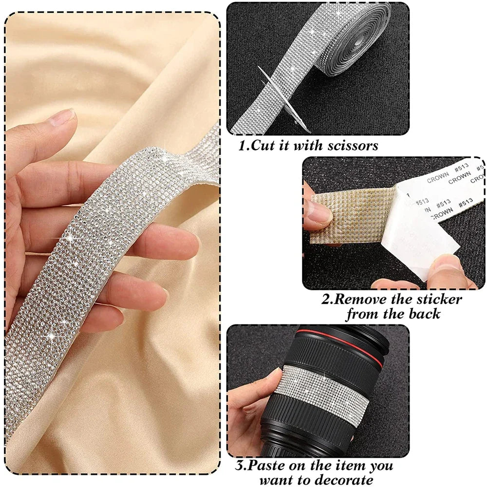 Self-Adhesive Rhinestone Trim Tape – 1 Yard Crystal Ribbon