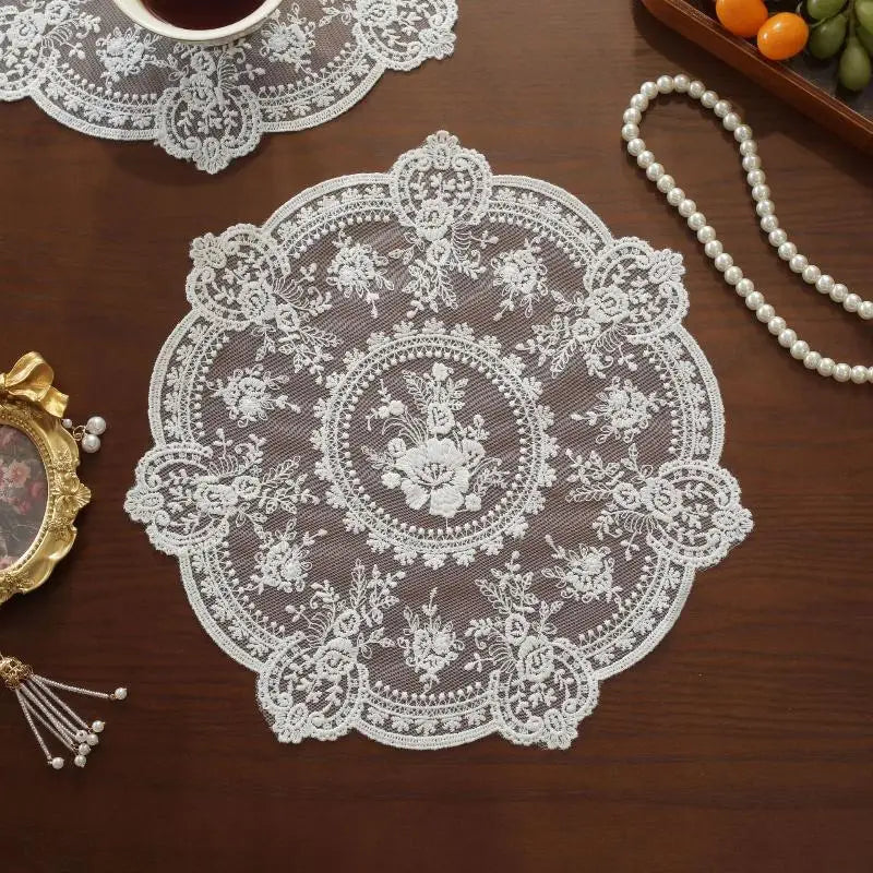 Retro European Embroidered Lace Table Mat – Floral Doily