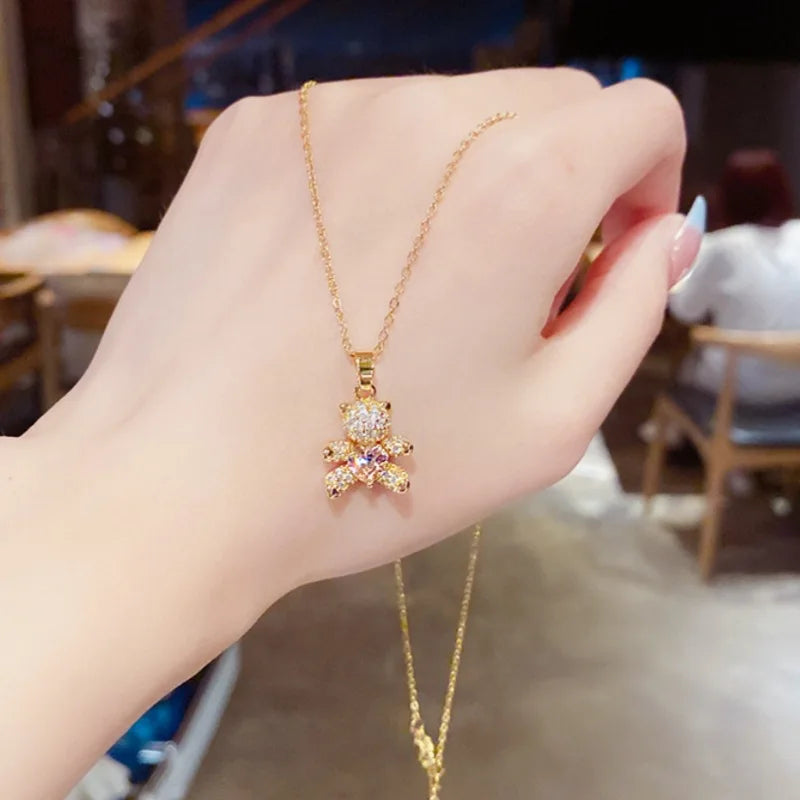 Women's Gold Micro-Paved Cubic Zirconia Pendant Necklace