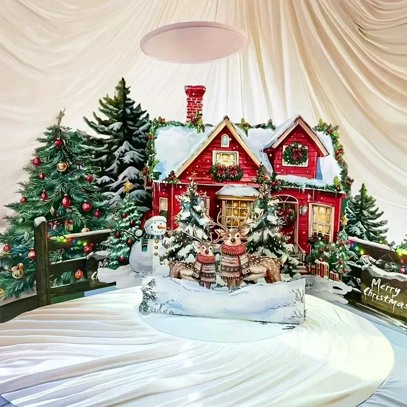 3D Pop-Up Christmas Card – Santa, Reindeer & Snowy Village