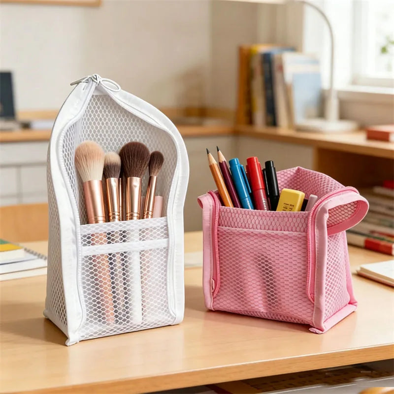 Standable Waterproof Mesh Makeup Brush Organizer Travel Bag