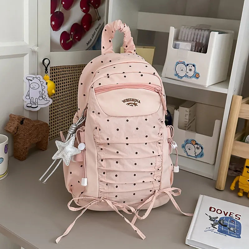 Nixie Polka Dot Backpack – Trendy Women's Canvas School Bag