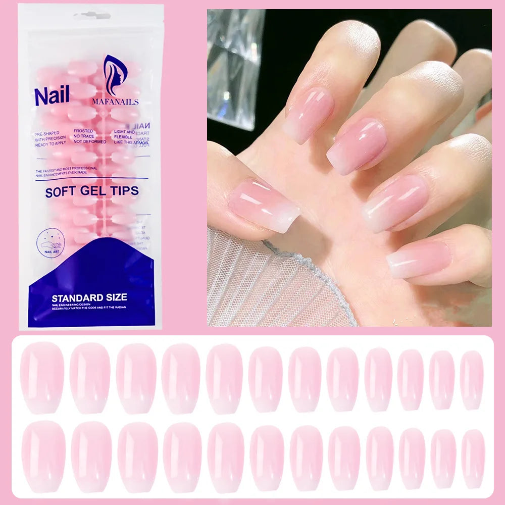 120Pcs Glitter Press On Nails – Nude White French False Nails