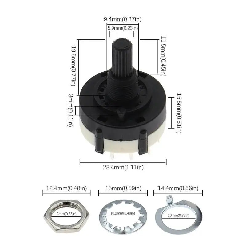 RS26 Rotary Band Selector Switch 1-4 Pole 3-12 Position PCB Mount