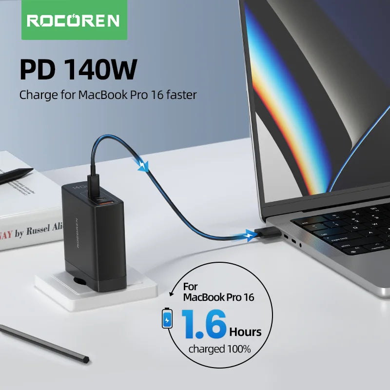 Rocoren 140W GaN USB-C Charger PD 3.1 QC 4.0 | MacBook & iPhone