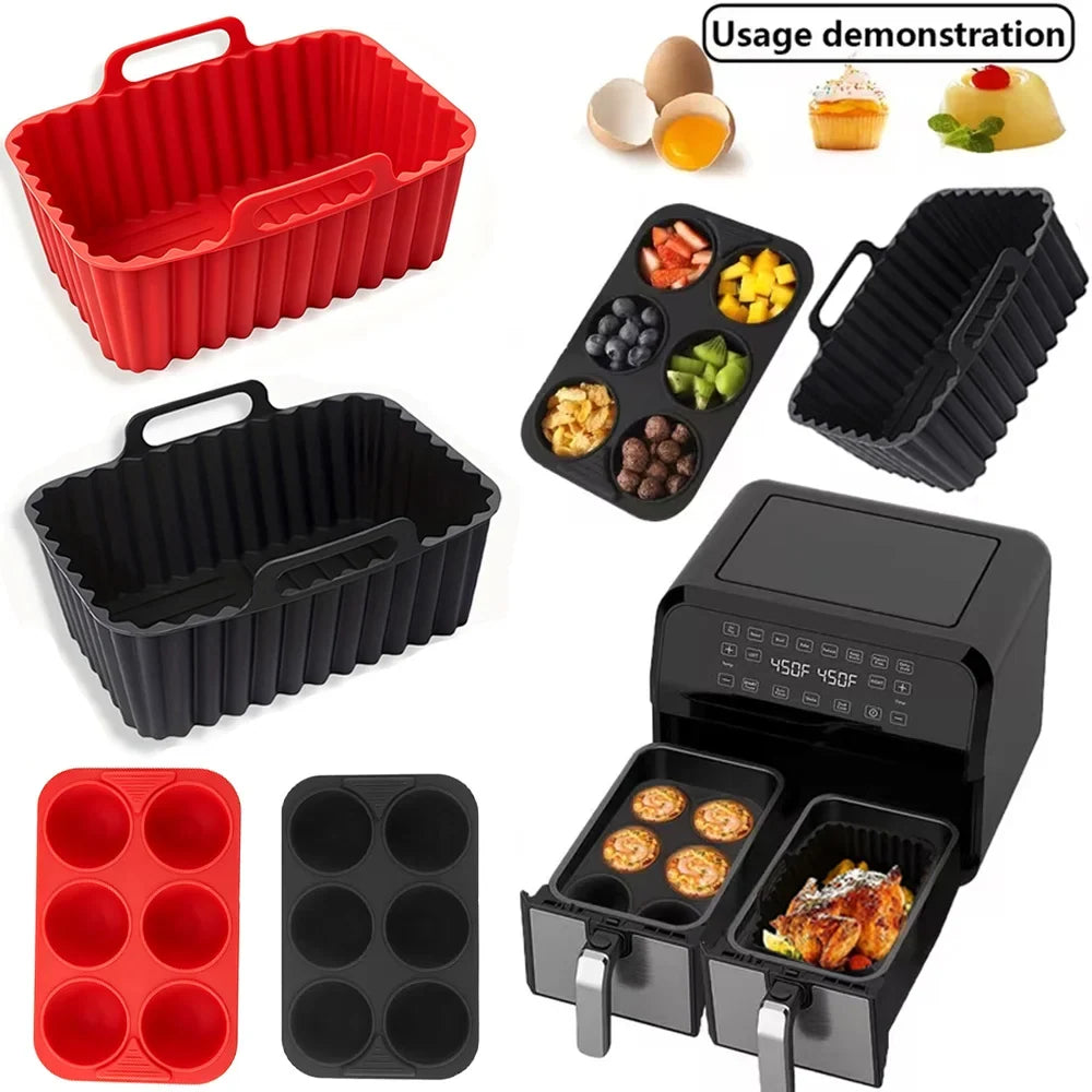 Silicone Air Fryer Pot & Muffin Cupcake Molds – 2pc Set
