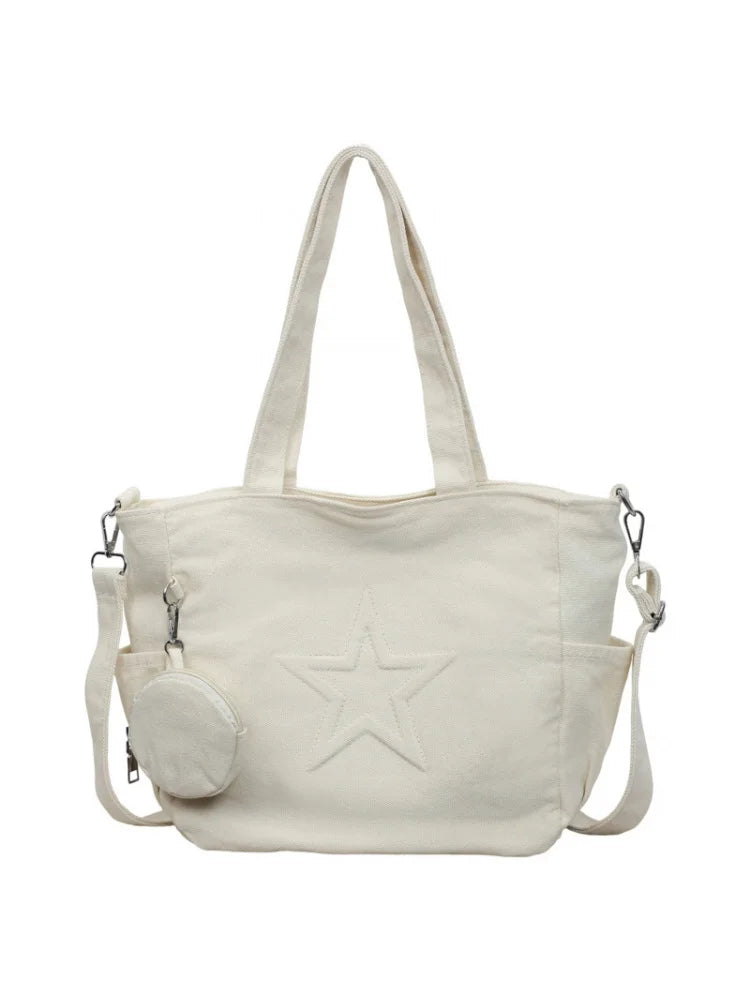 Korean Minimalist Canvas Tote Bag – Shoulder & Crossbody Handbag