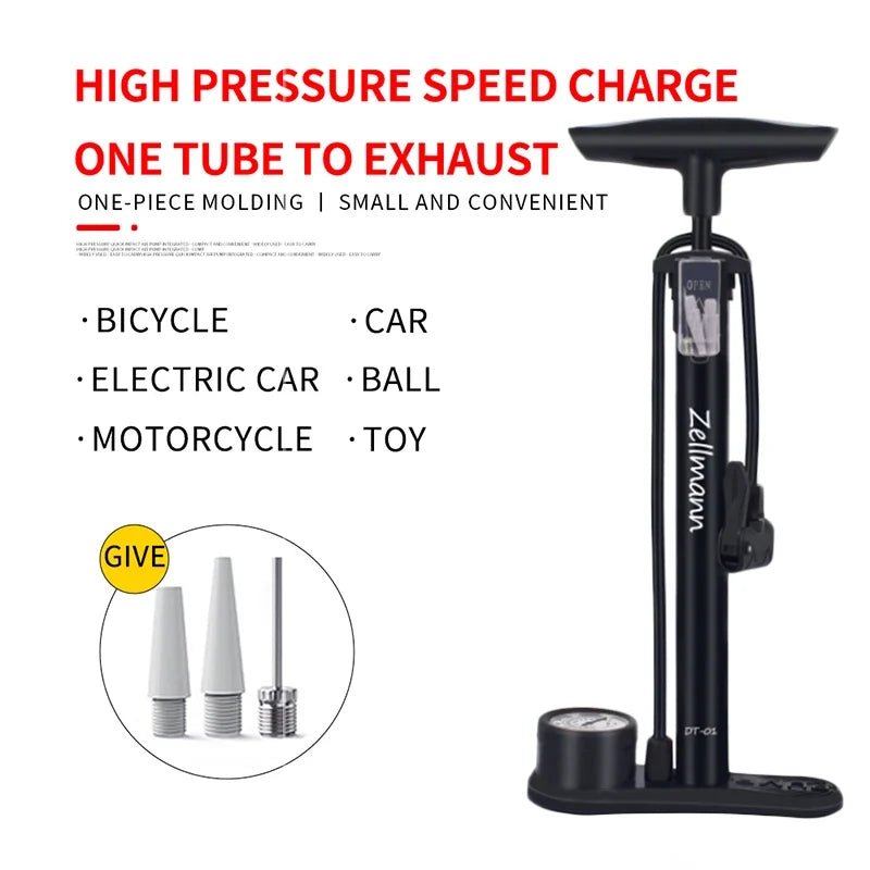 Zellmann 160 PSI Portable Bike Floor Pump with Gauge