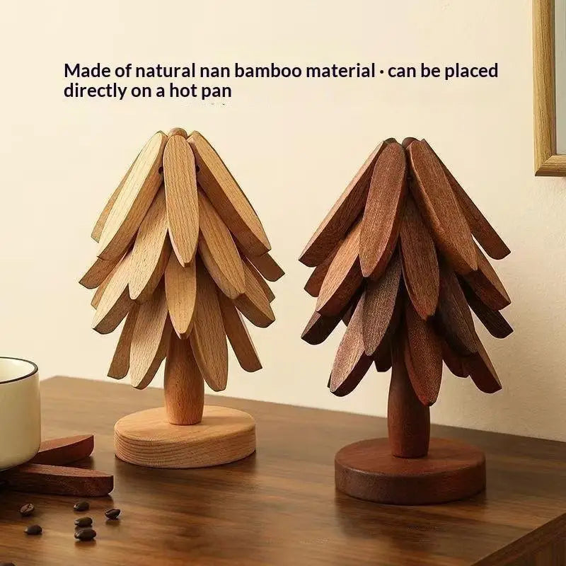 Foldable Bamboo Tree Trivet | Heat Resistant Non-Slip Kitchen Mat