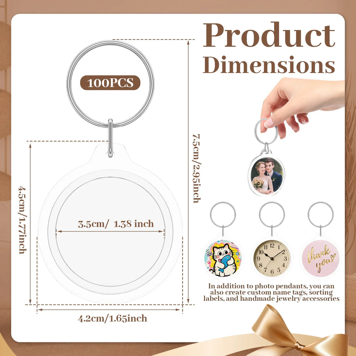 60/100 Pcs DIY Acrylic Photo Keychain Set – Double Sided