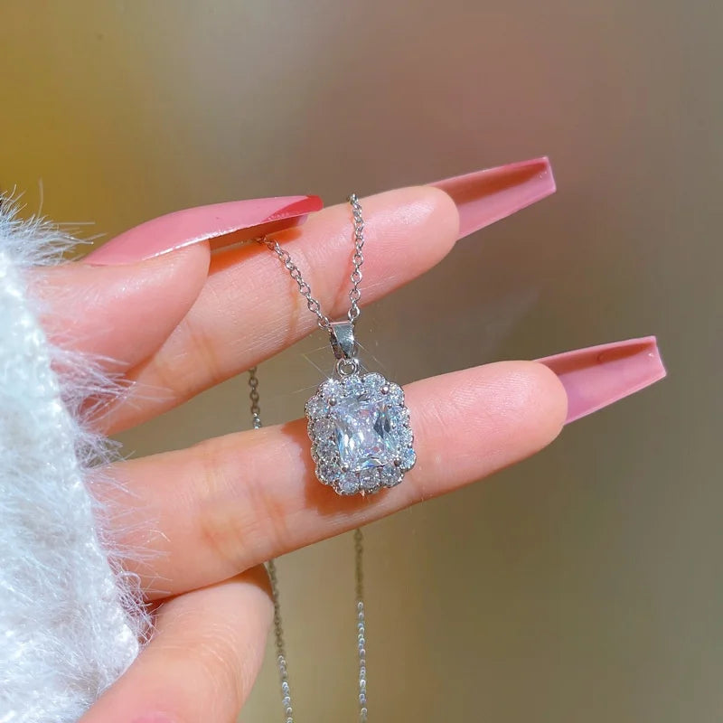 Women's Square Pendant Choker Necklace | Stainless Steel & Zircon