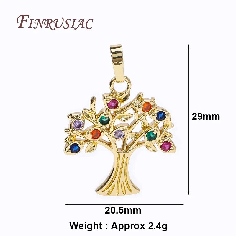 18K Gold Plated Zircon Tree Charm Pendant – DIY Jewelry Making