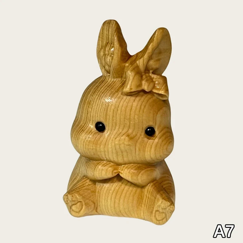 Wood Carved Easter Bunny Figurine – Cute Rabbit Ornament & Gift
