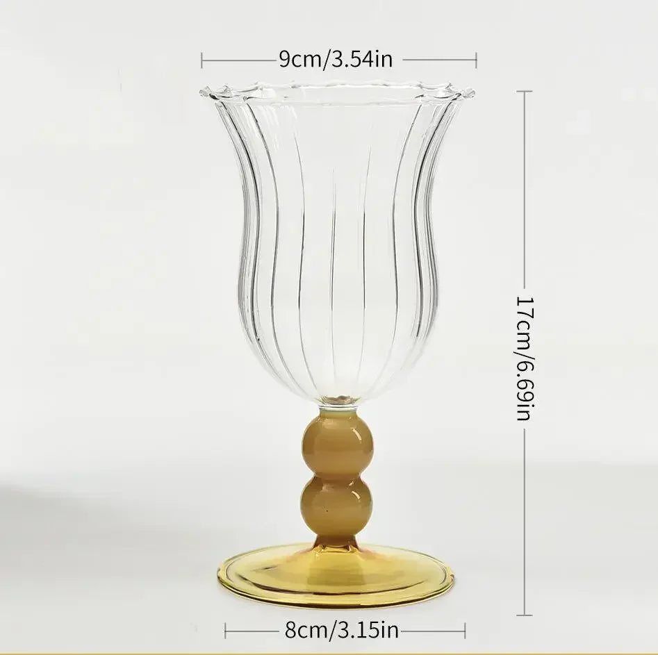 Striped Borosilicate Wine & Cocktail Glass – French Retro Style