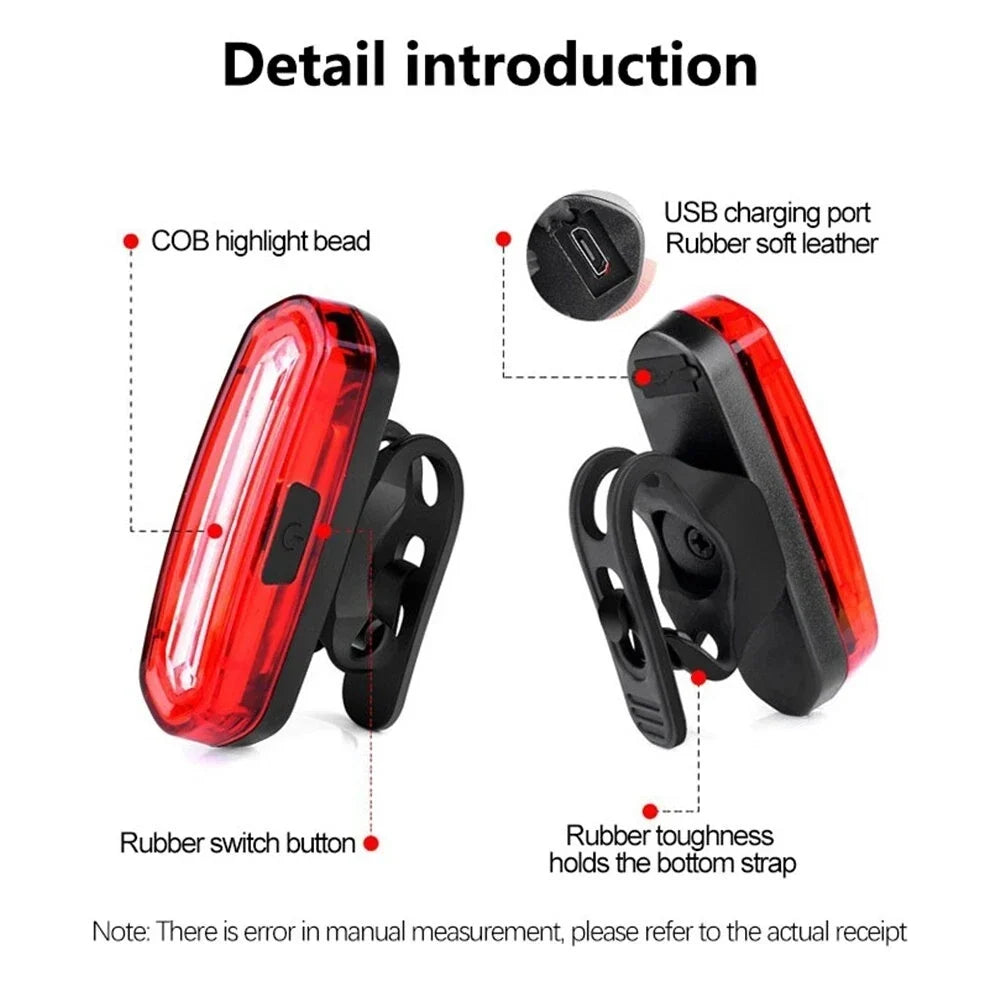 COB LED Bike Rear Tail Light – 6 Modes USB Rechargeable MTB
