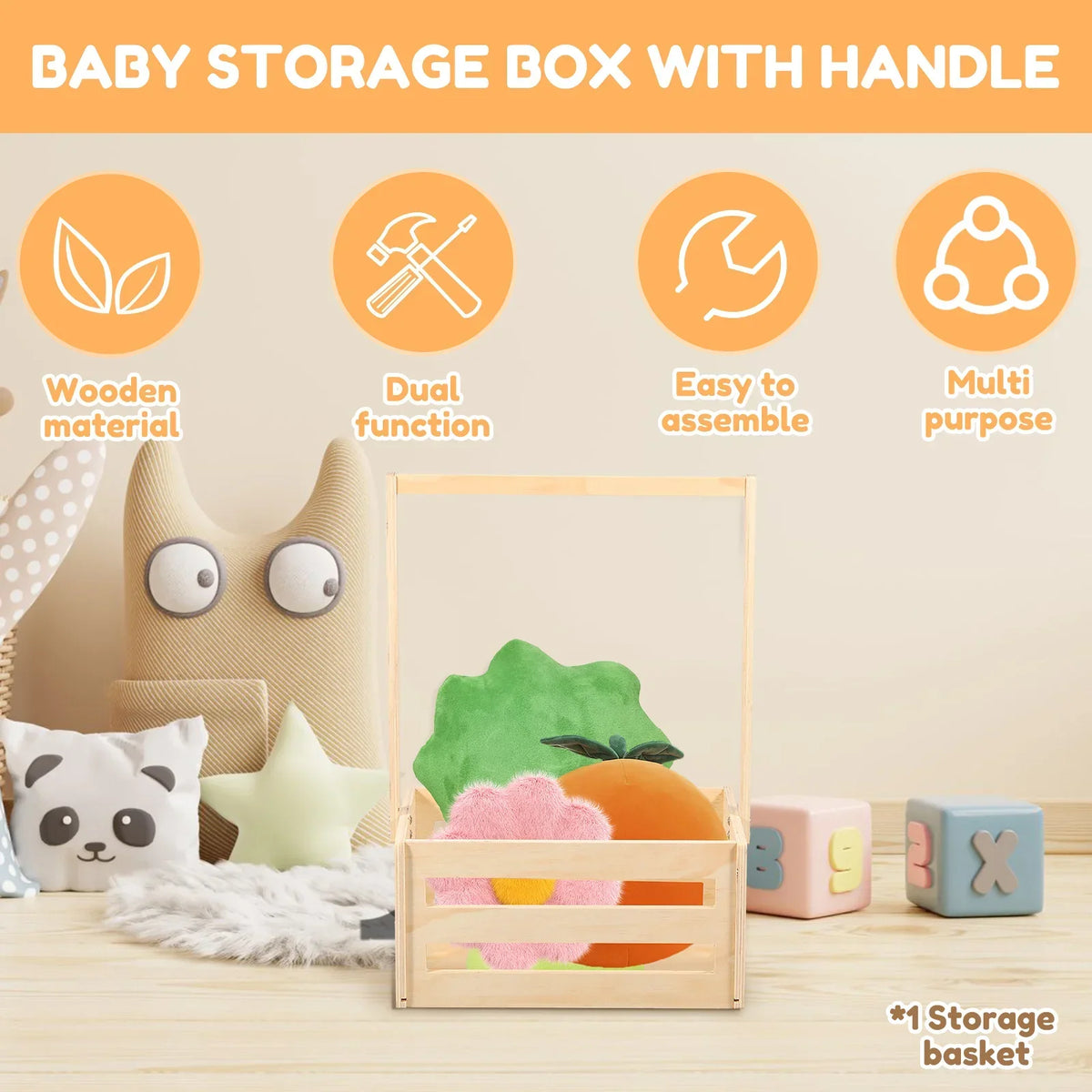 Wood Baby Shower Storage Basket Crate with Organizer & Hangers