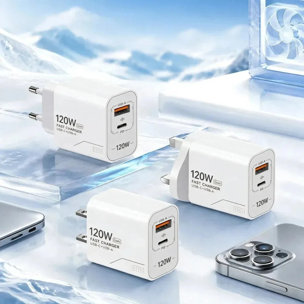 120W GaN 2-Port USB-C PD Fast Wall Charger – US & EU Plug