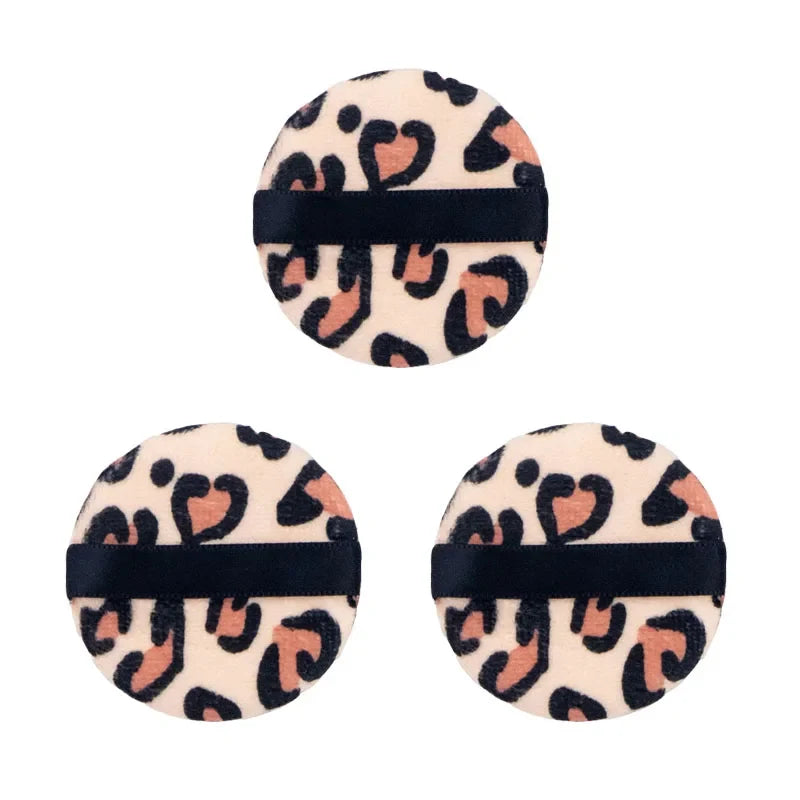 Leopard Print Velvet Powder Puff Set | 3 Shapes, Ribbon Strap