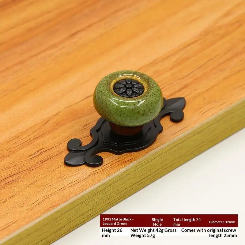 Ceramic Flower Cabinet Knob Antique Bronze Ethnic Style