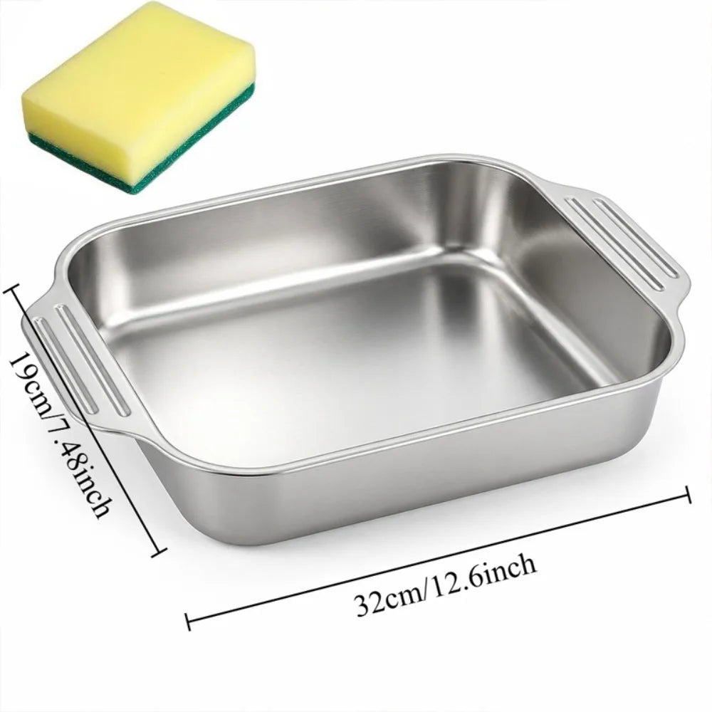 Stainless Steel Deep Baking Pan with Handles & Sponge