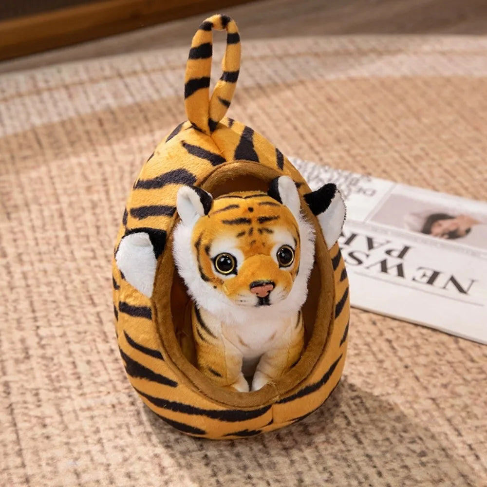 Soft Animal Plush Toy with Nest – Lion Tiger Leopard Doll Gift