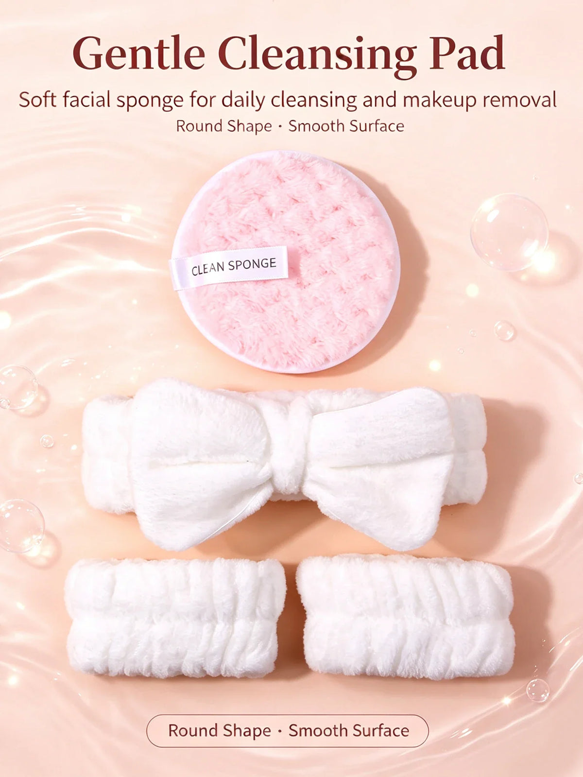 Spa Skincare Set – Bow Headband, Wristbands & Reusable Pads