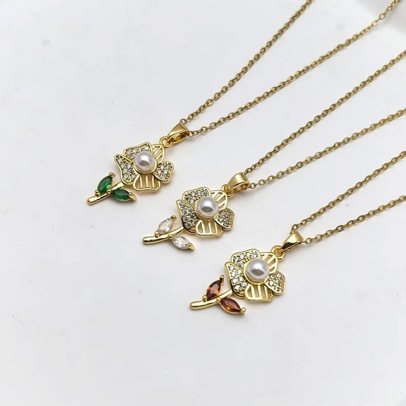 Copper Flower Pendant Necklace – Women's Elegant Collarbone Chain