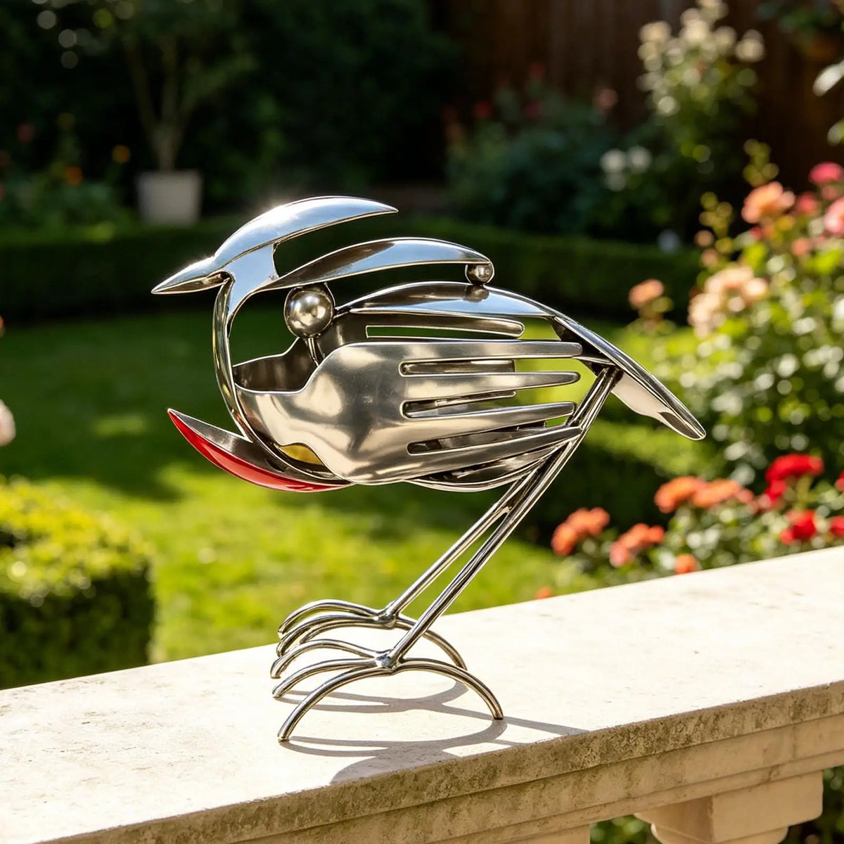 Metal Rustic Robin Bird Statue | Outdoor Garden Yard Sculpture