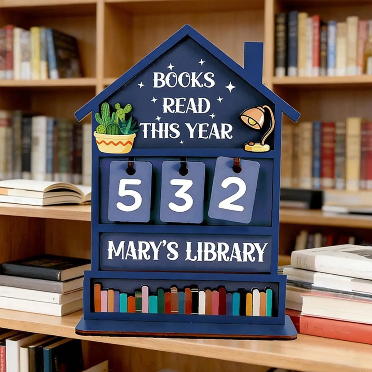 Wooden Book Counter Tracker – Annual Reading Sign & Shelf Decor
