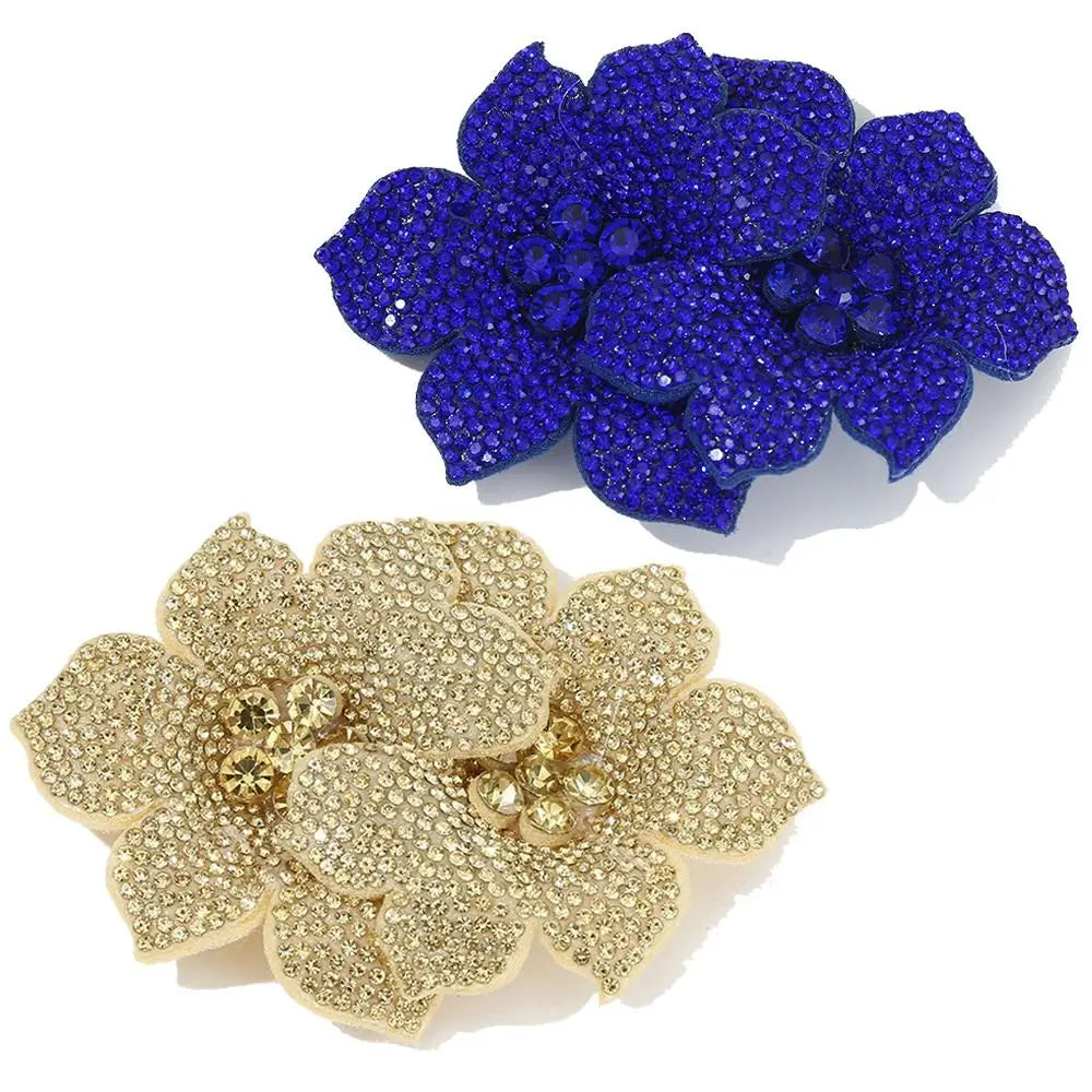 3D Camellia Rhinestone Flower Patch – Sparkling Rose Brooch