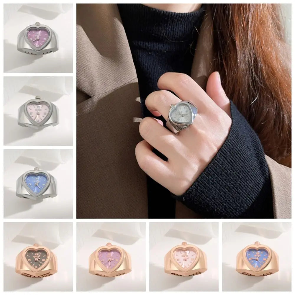 Retro Heart Shape Ring Watch – Stainless Steel Quartz Clock