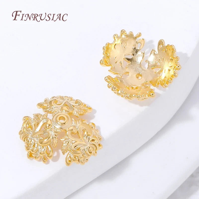 18K Gold Plated Filigree Flower Bead Caps for Jewelry Making