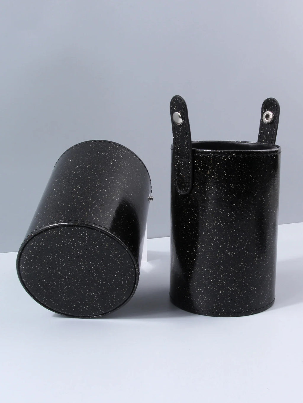 Black Leather Makeup Brush Holder & Desktop Organizer