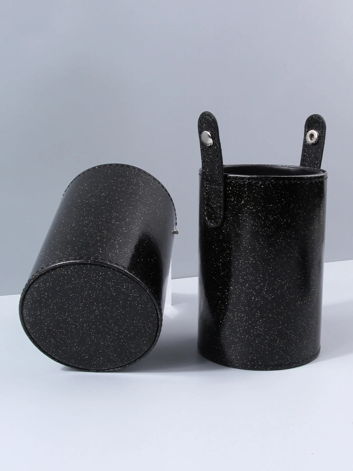 Black Leather Makeup Brush Holder & Desktop Organizer