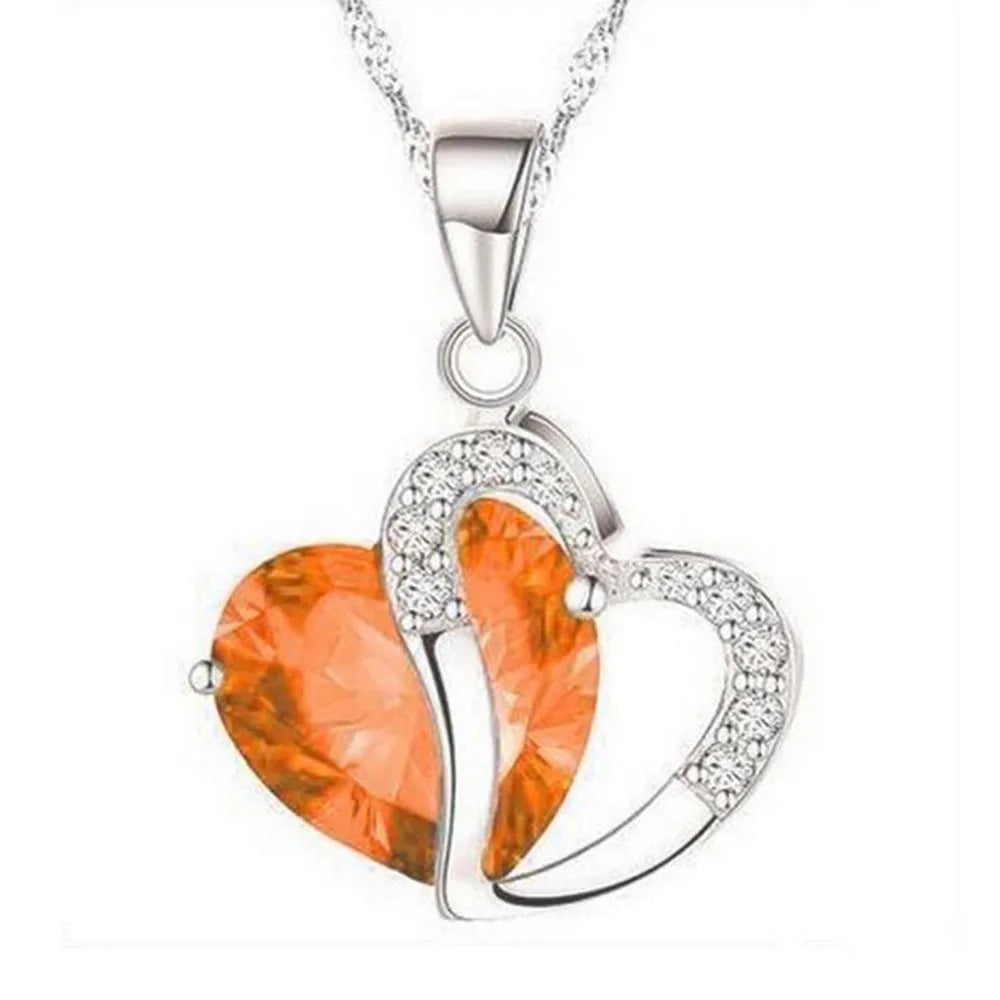 Women's Heart Crystal Rhinestone Silver Pendant Necklace