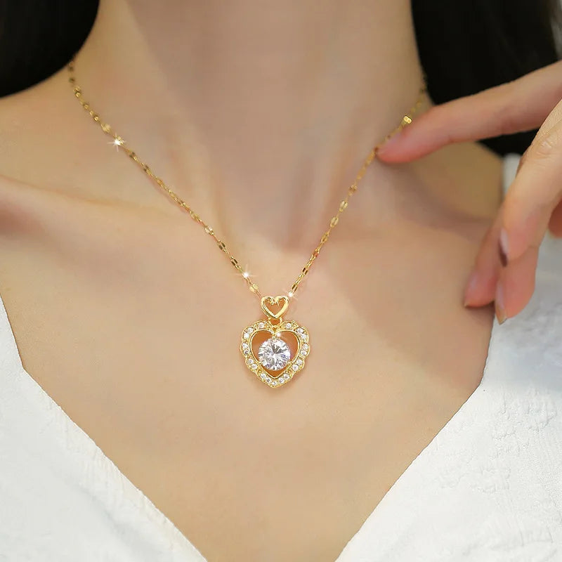 Women's Gold Heart Pendant Necklace – Stainless Steel Choker