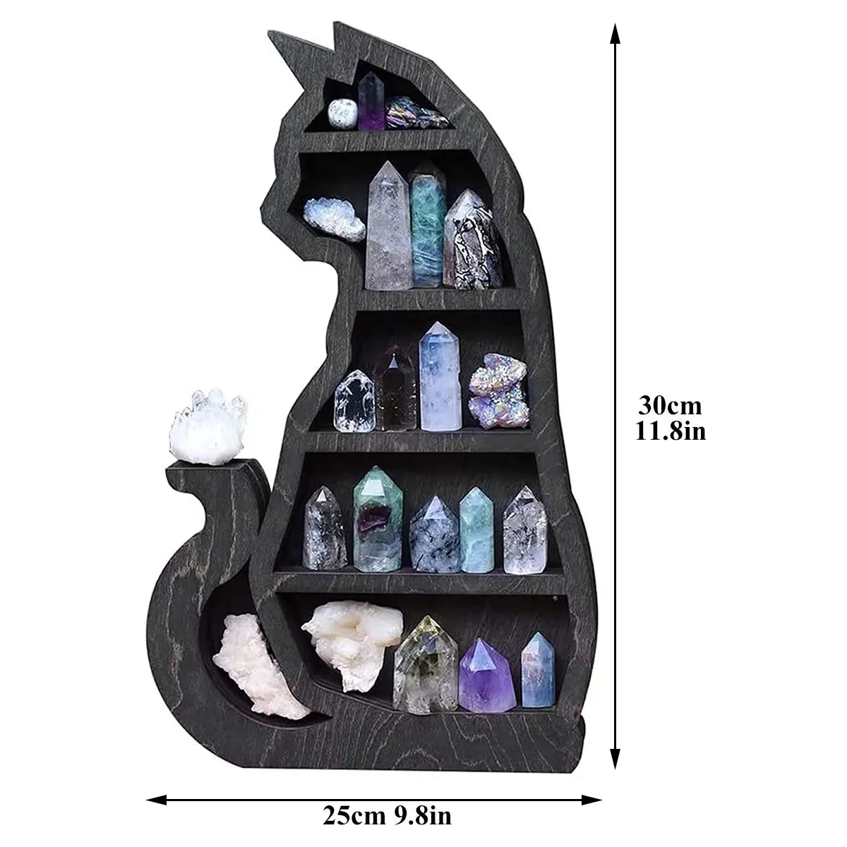 Wooden Black Cat Crystal Display Shelf – Pine Storage Rack