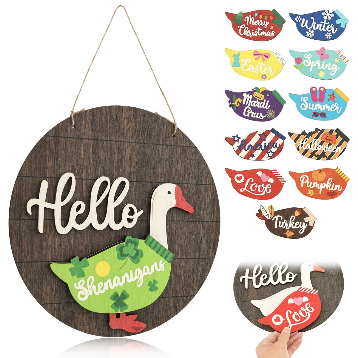 Interchangeable Wooden Goose Decor – 12 Seasonal Costumes