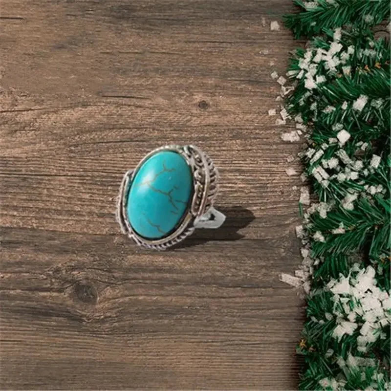 Vintage Silver Turquoise Zircon Ring – Unisex Sizes 6–10