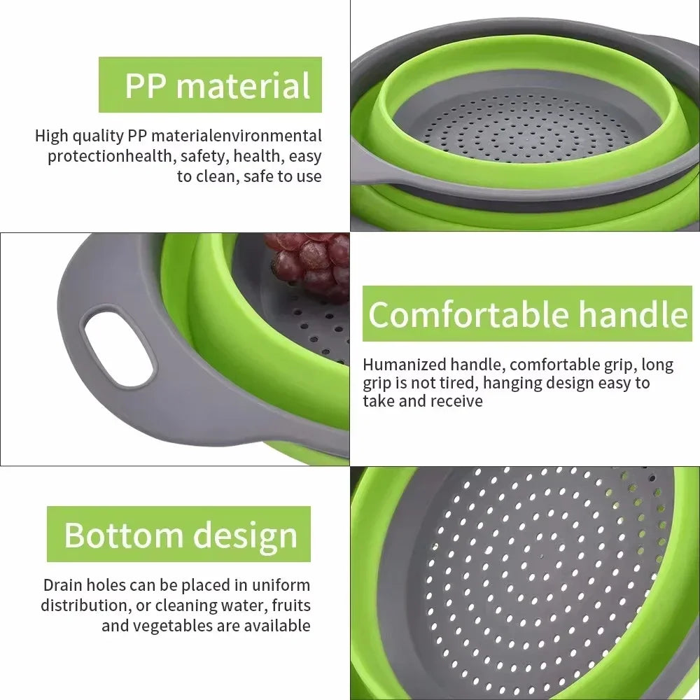 2PCS Foldable Colander Strainer Basket – Fruit, Veg & Pasta