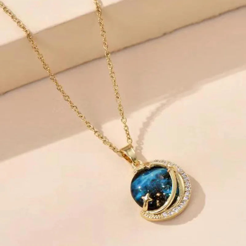 Women's Star Planet Gold Pendant Necklace | Copper Collarbone Chain